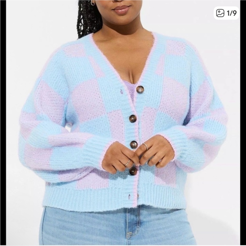 Torrid Blue and Pink Checkered Women's Sweater